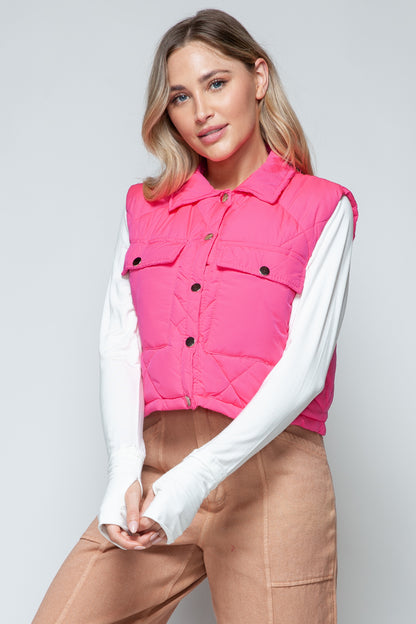 Snobbish Snap Down Quilted Crop Vest - The Ruffled Bull Boutique