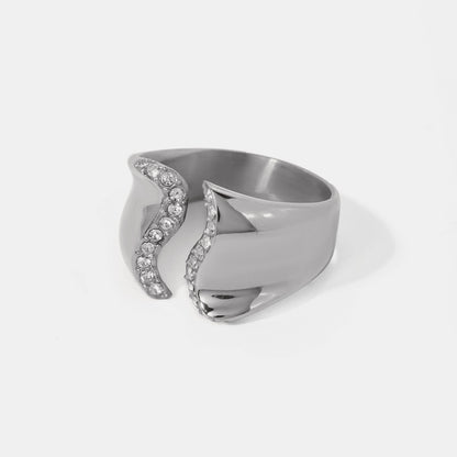 Stainless Steel Inlaid Rhinestone Bypass Ring - The Ruffled Bull Boutique