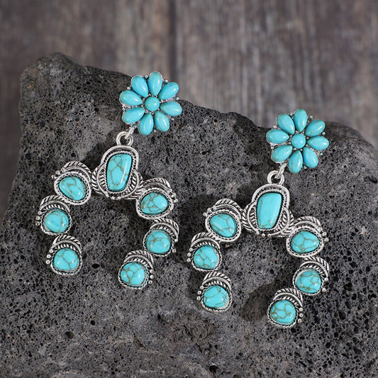 Artificial Turquoise Alloy Dangle Earrings - The Ruffled Bull Boutique