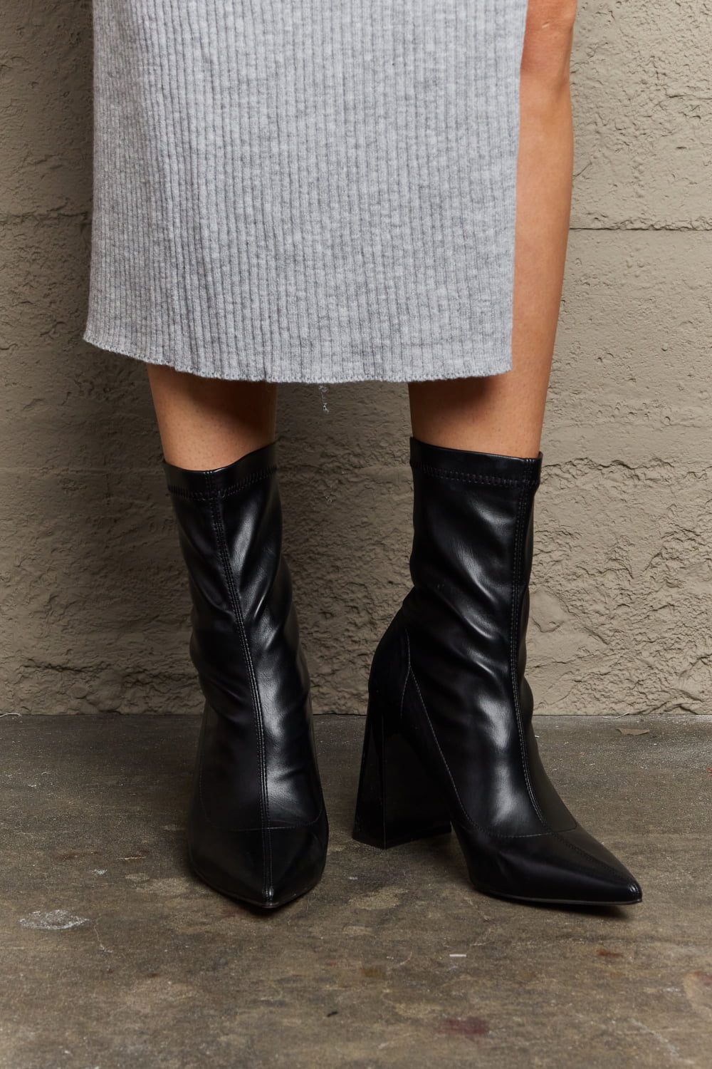 Weeboo Stacy Block Heel Sock Boots - The Ruffled Bull Boutique