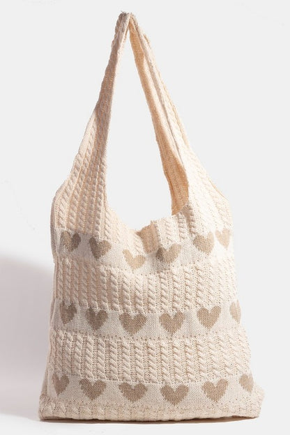 Fame Contrast Heart Crochet Tote Bag - The Ruffled Bull Boutique