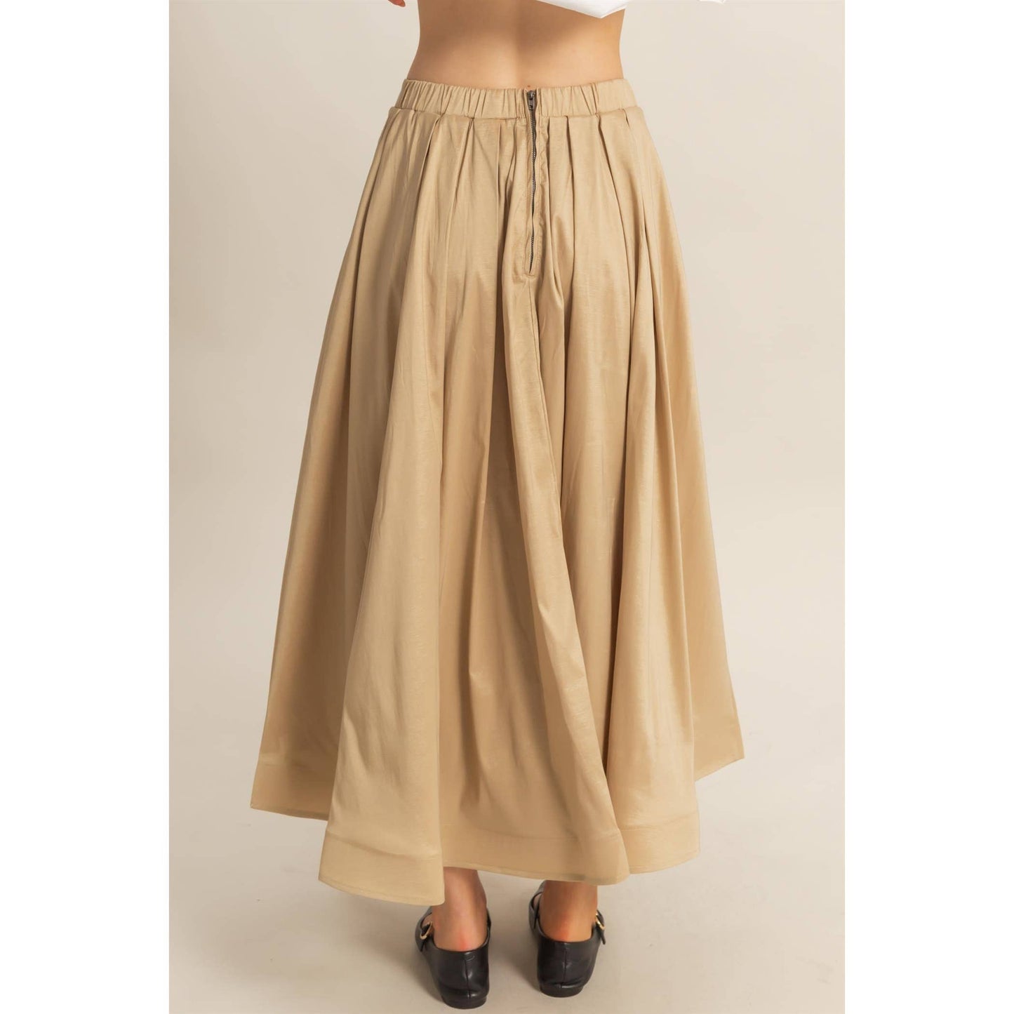 Classic Pleated A-Line Midi Full Skirt - The Ruffled Bull Boutique