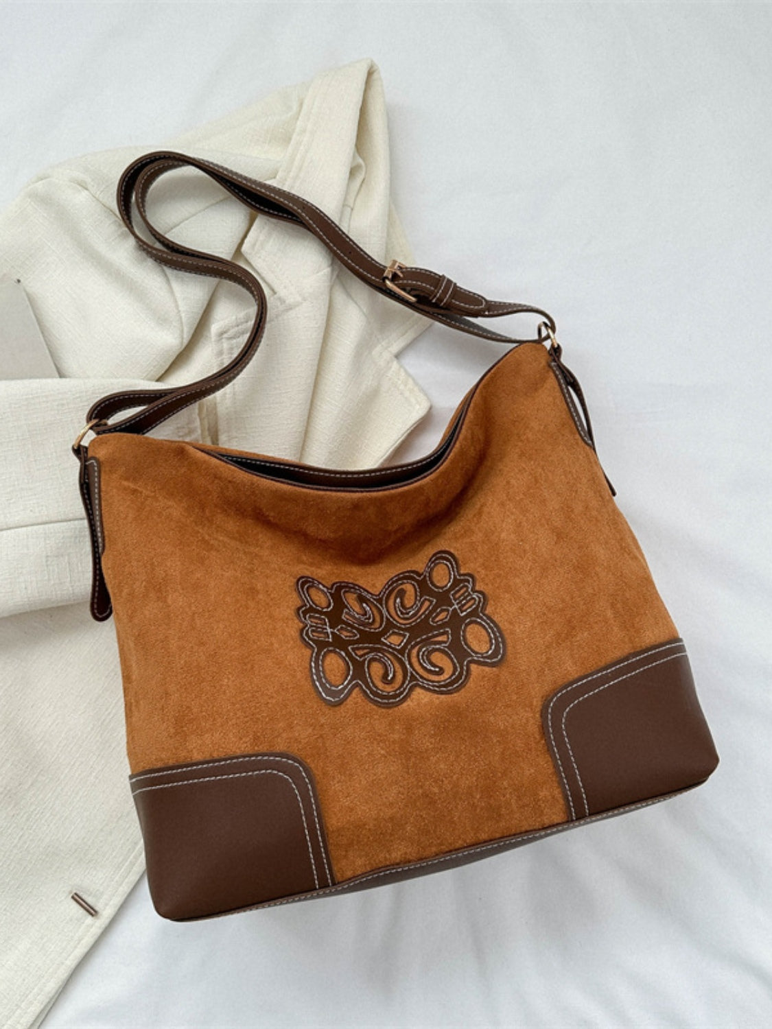 Suede Patch Adjustable Strap Tote Bag - The Ruffled Bull Boutique