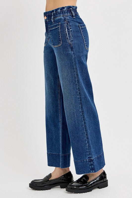 RISEN Elastic Band Wide Leg Jeans - The Ruffled Bull Boutique