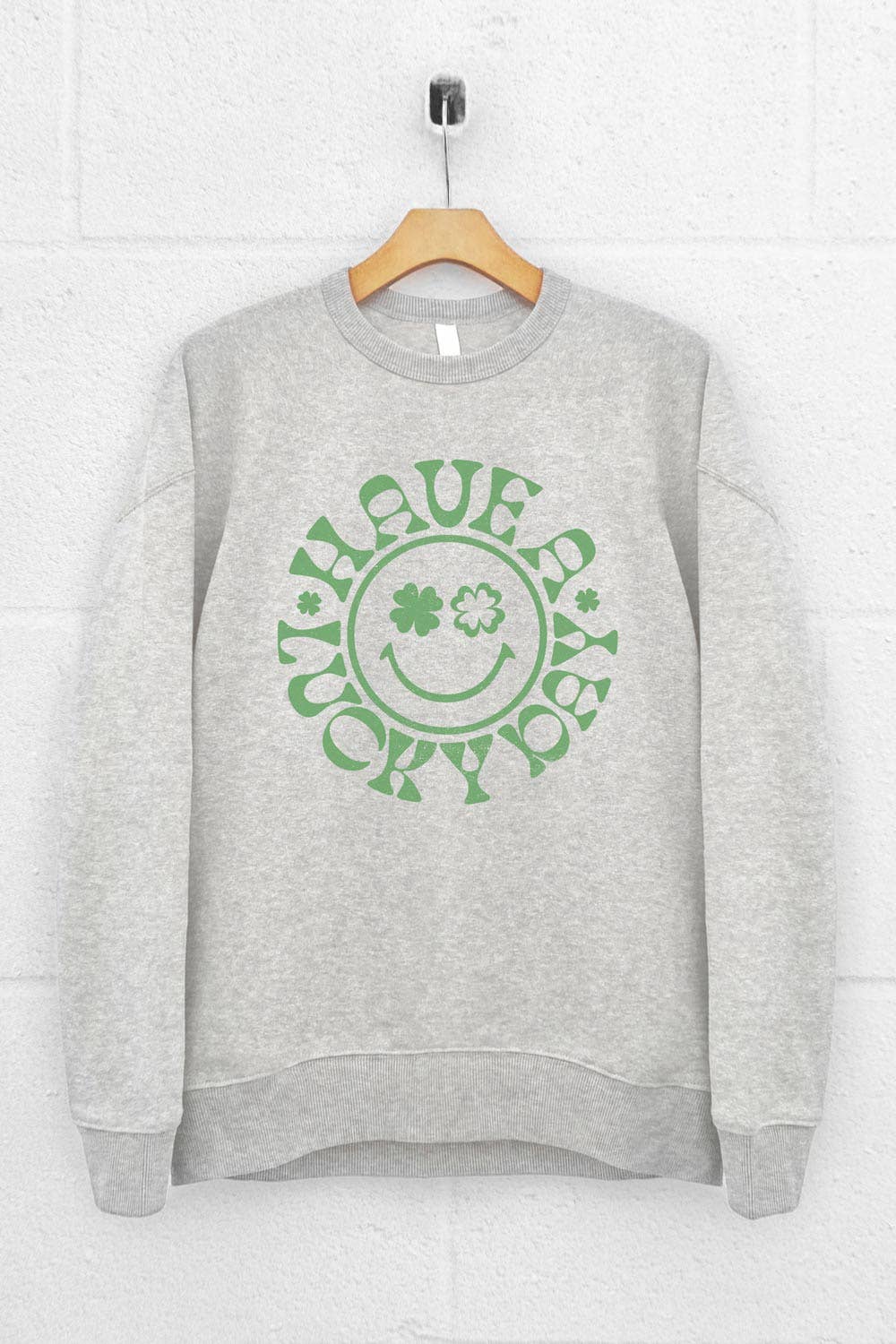 Lucky Happy Face Saint Patricks Day  Graphic Sweatshirts: L / LODEN FROST - The Ruffled Bull Boutique