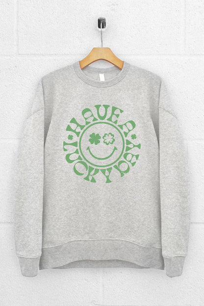 Lucky Happy Face Saint Patricks Day  Graphic Sweatshirts: L / LODEN FROST - The Ruffled Bull Boutique