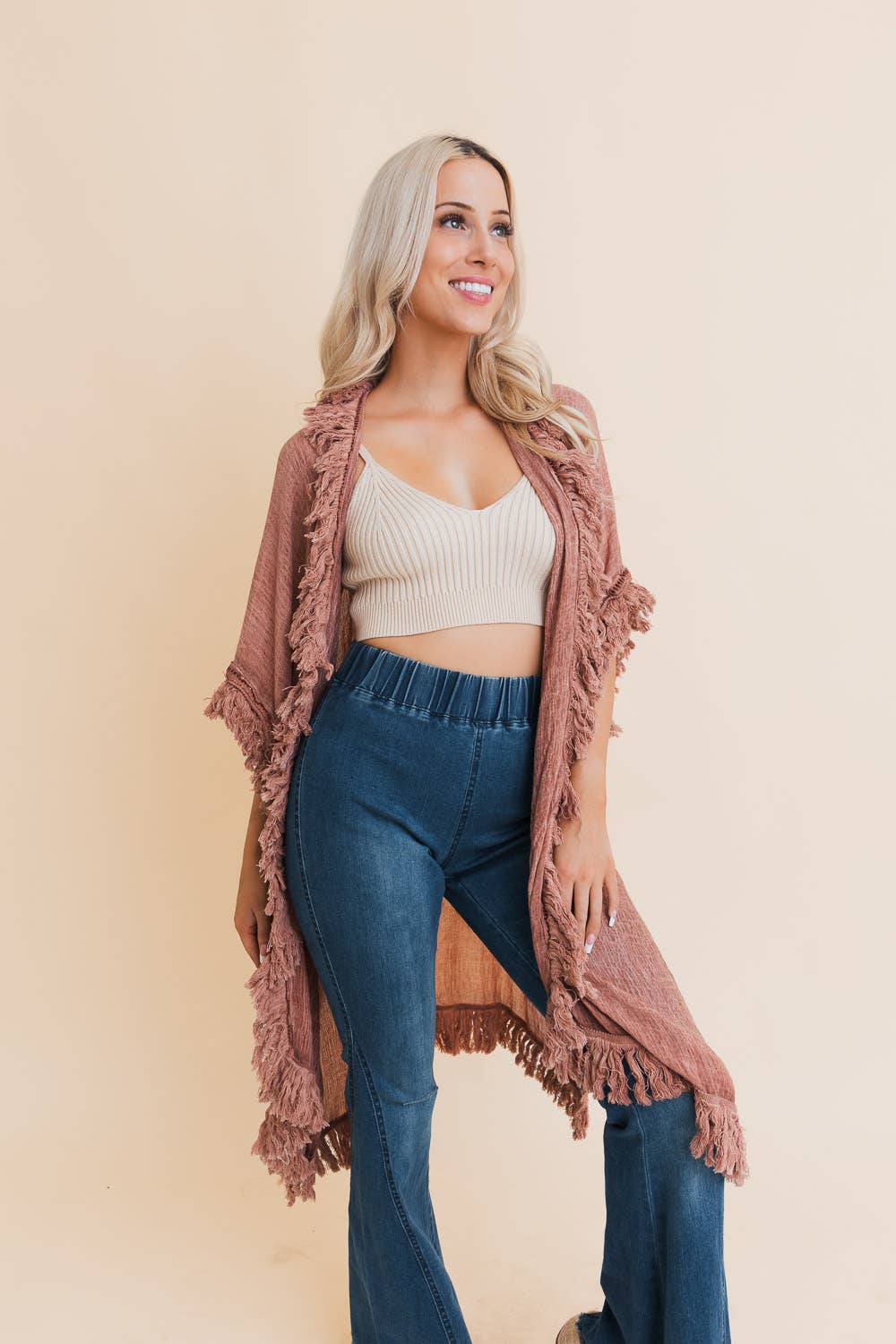 Sunbleached Fringe Ruffle Kimono - The Ruffled Bull Boutique