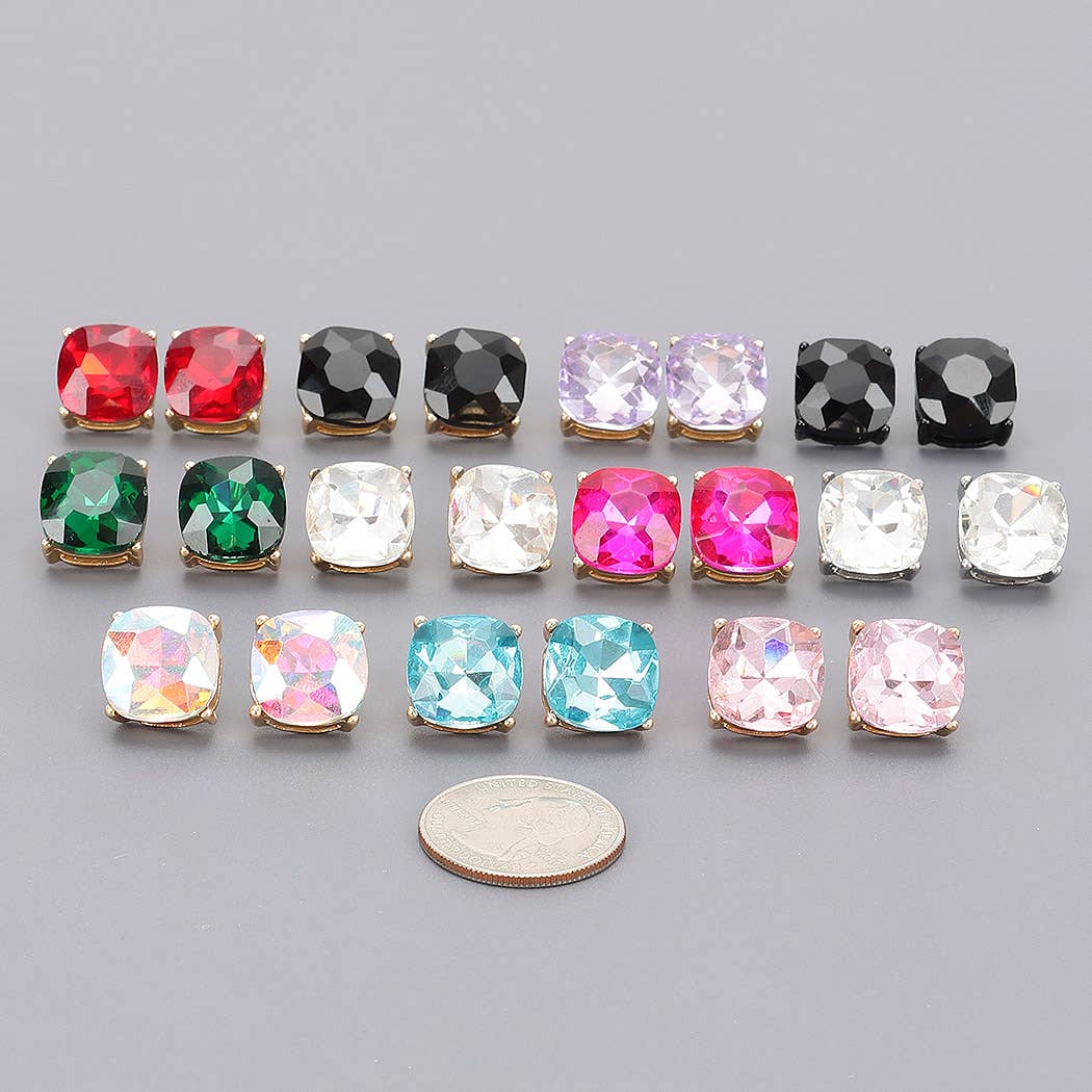Square Crystal Stud Earrings - The Ruffled Bull Boutique