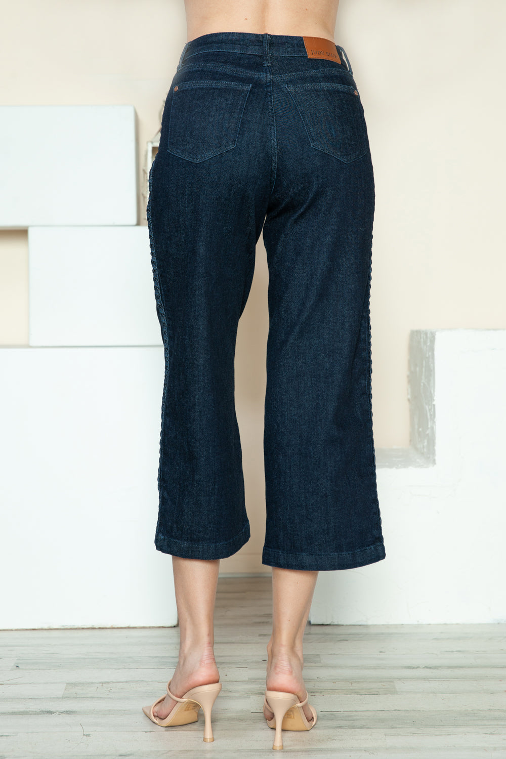 Judy Blue Full Size Side Seam Braid Detail Crop Wide Leg Jeans - The Ruffled Bull Boutique