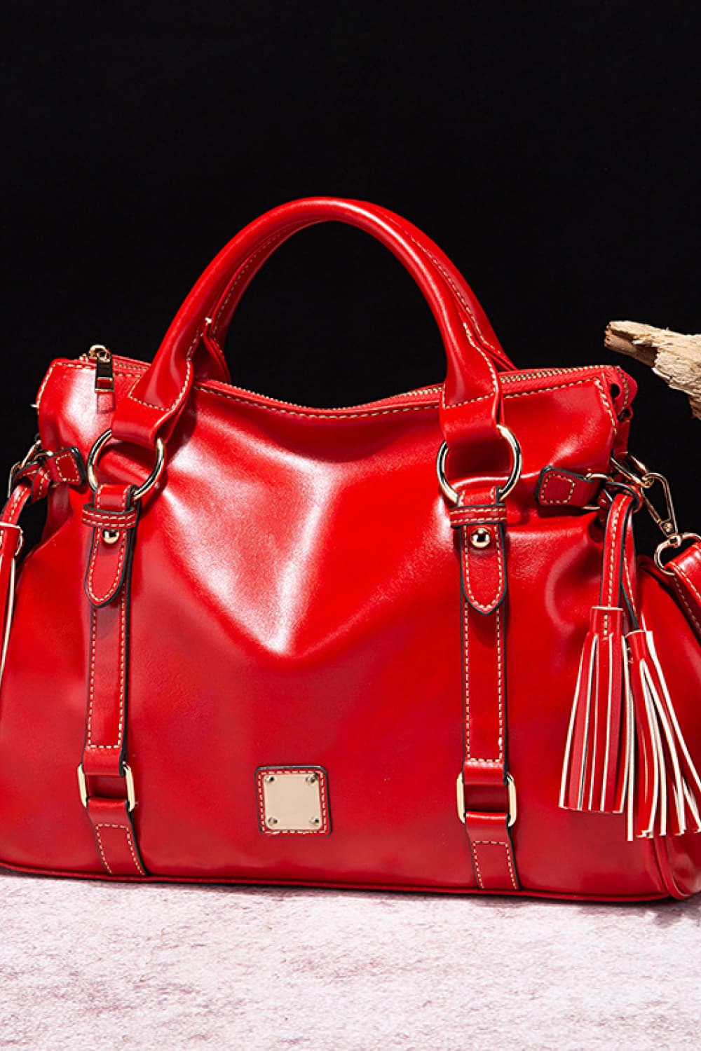 PU Leather Handbag with Tassels - The Ruffled Bull Boutique