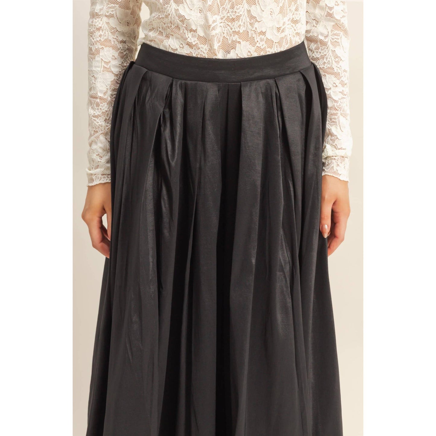 Classic Pleated A-Line Midi Full Skirt - The Ruffled Bull Boutique