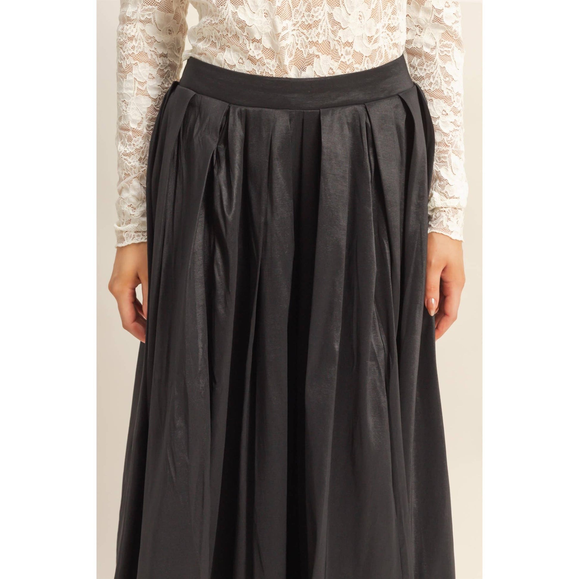 Classic Pleated A-Line Midi Full Skirt - The Ruffled Bull Boutique