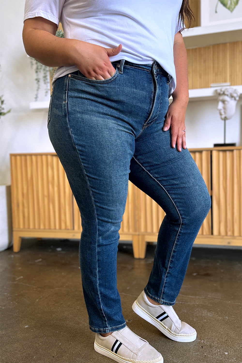 Judy Blue Full Size Tummy Control High Waist Slim Jeans - The Ruffled Bull Boutique