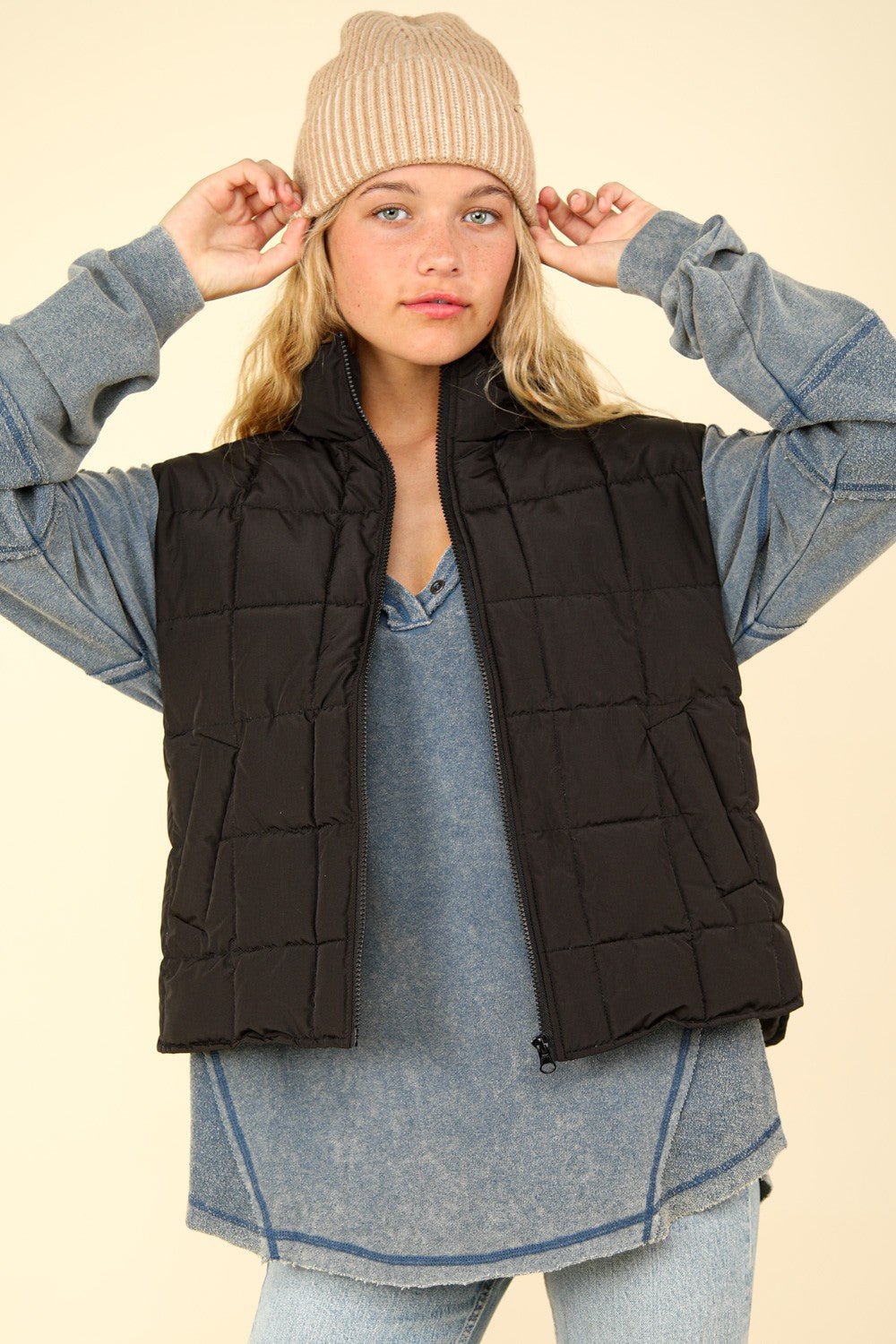 VERY J Zip Up Puffer Padded Warm Vest