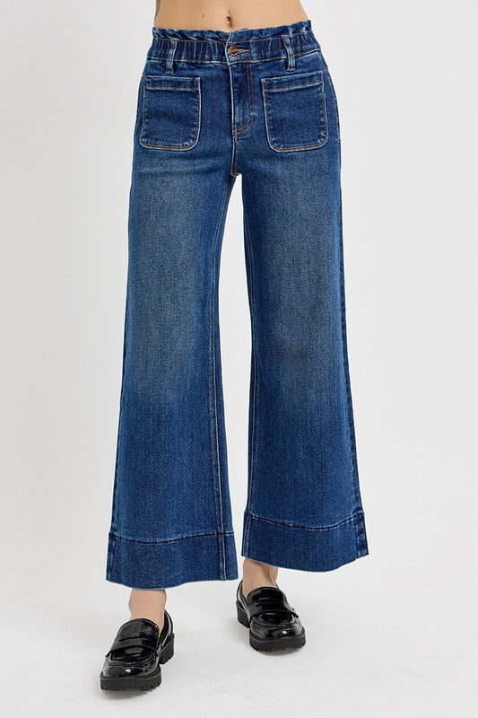 RISEN Elastic Band Wide Leg Jeans - The Ruffled Bull Boutique