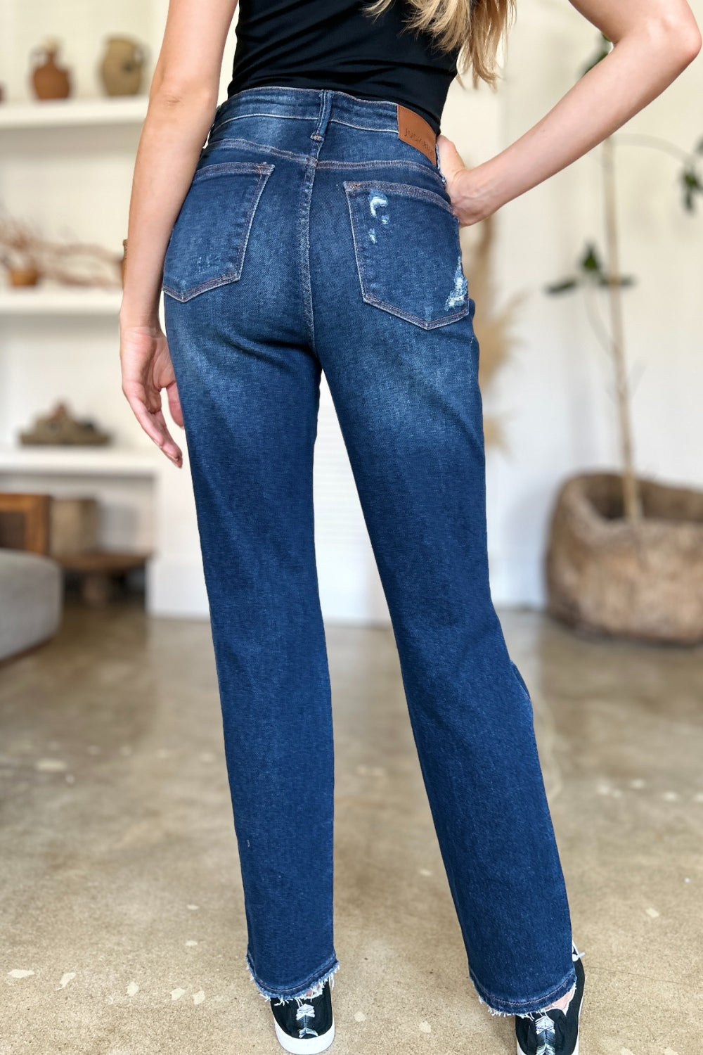 Judy Blue Full Size High Waist Rigid Magic Heavy Destroy Straight Jeans - The Ruffled Bull Boutique