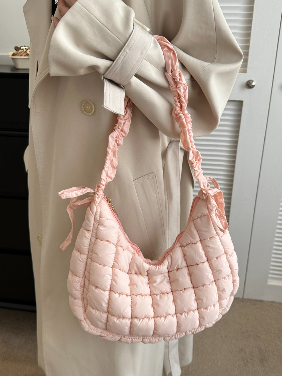 Bubble Texture Ruched Strap Quilted Shoulder Bag - The Ruffled Bull Boutique