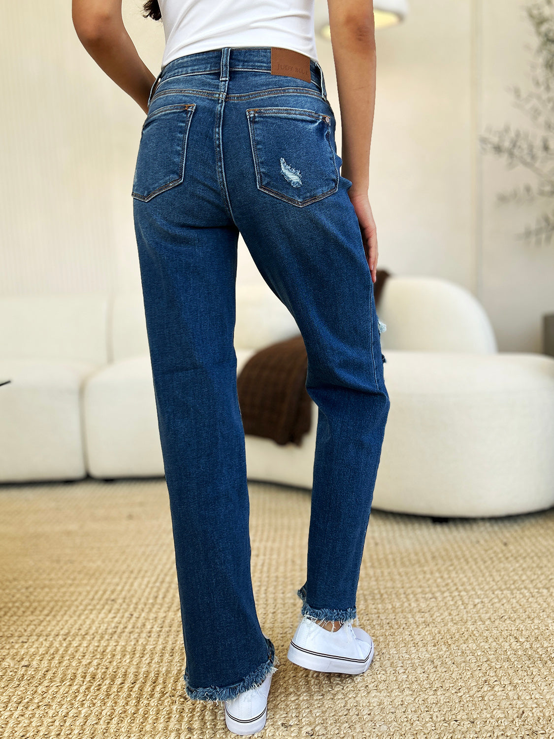 Judy Blue Full Size Mid Rise Distressed Raw Hem Jeans - The Ruffled Bull Boutique