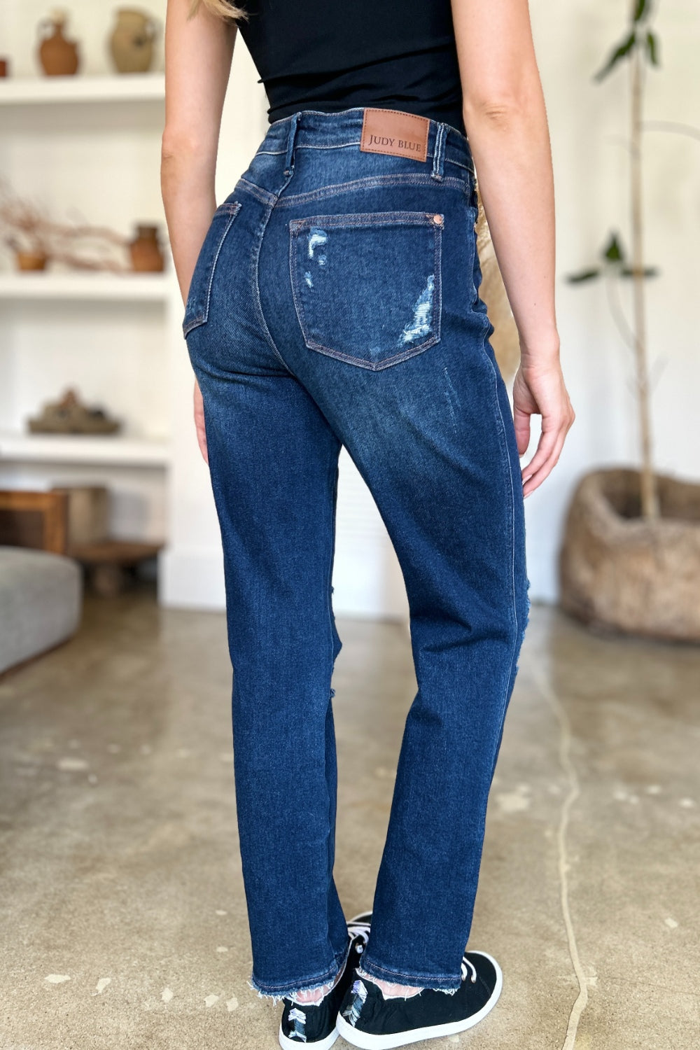 Judy Blue Full Size High Waist Rigid Magic Heavy Destroy Straight Jeans - The Ruffled Bull Boutique