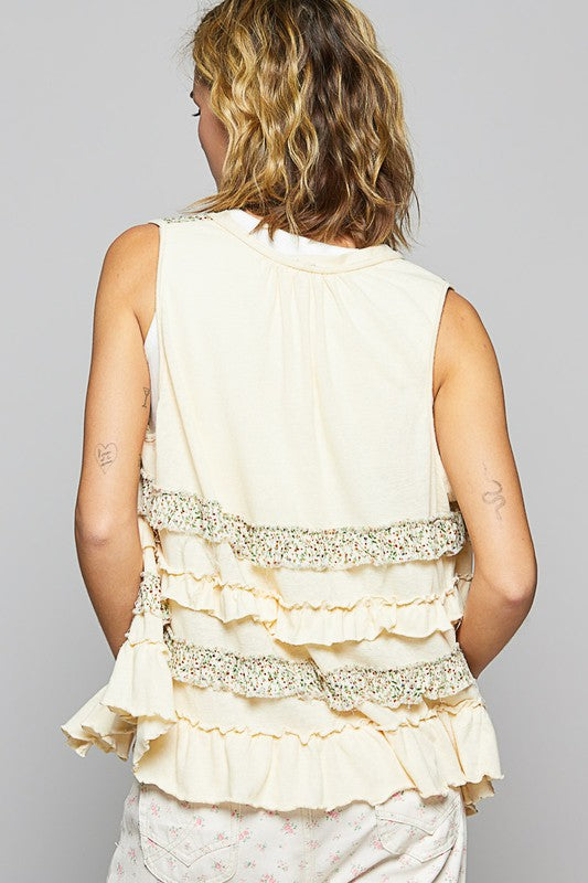 POL Ruffled Open Front Sleeveless Cardigan - The Ruffled Bull Boutique