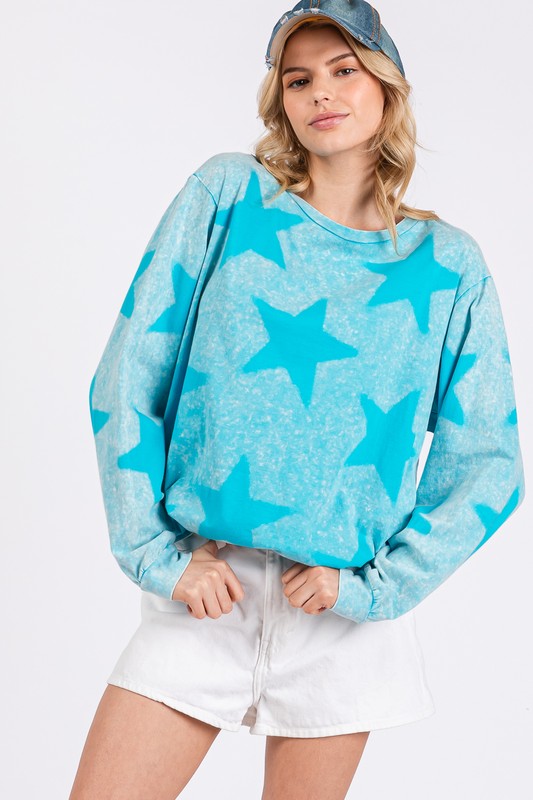 SAGE + FIG Mineral Wash Star Pattern T-Shirt - The Ruffled Bull Boutique