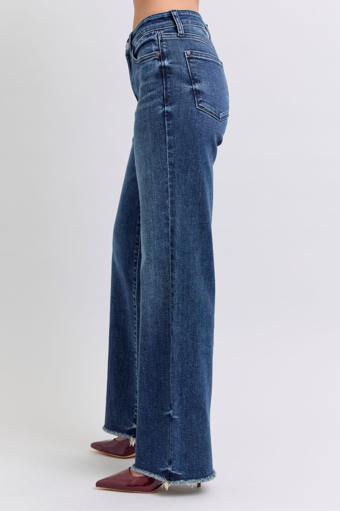 Judy Blue Full Size Raw Hem Mid Rise Jeans - The Ruffled Bull Boutique