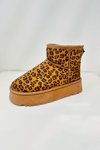 WILD DIVA Thermal Furry Leopard Platform Booties - The Ruffled Bull Boutique