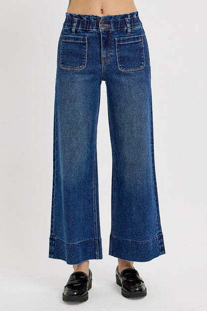 RISEN Elastic Band Wide Leg Jeans - The Ruffled Bull Boutique