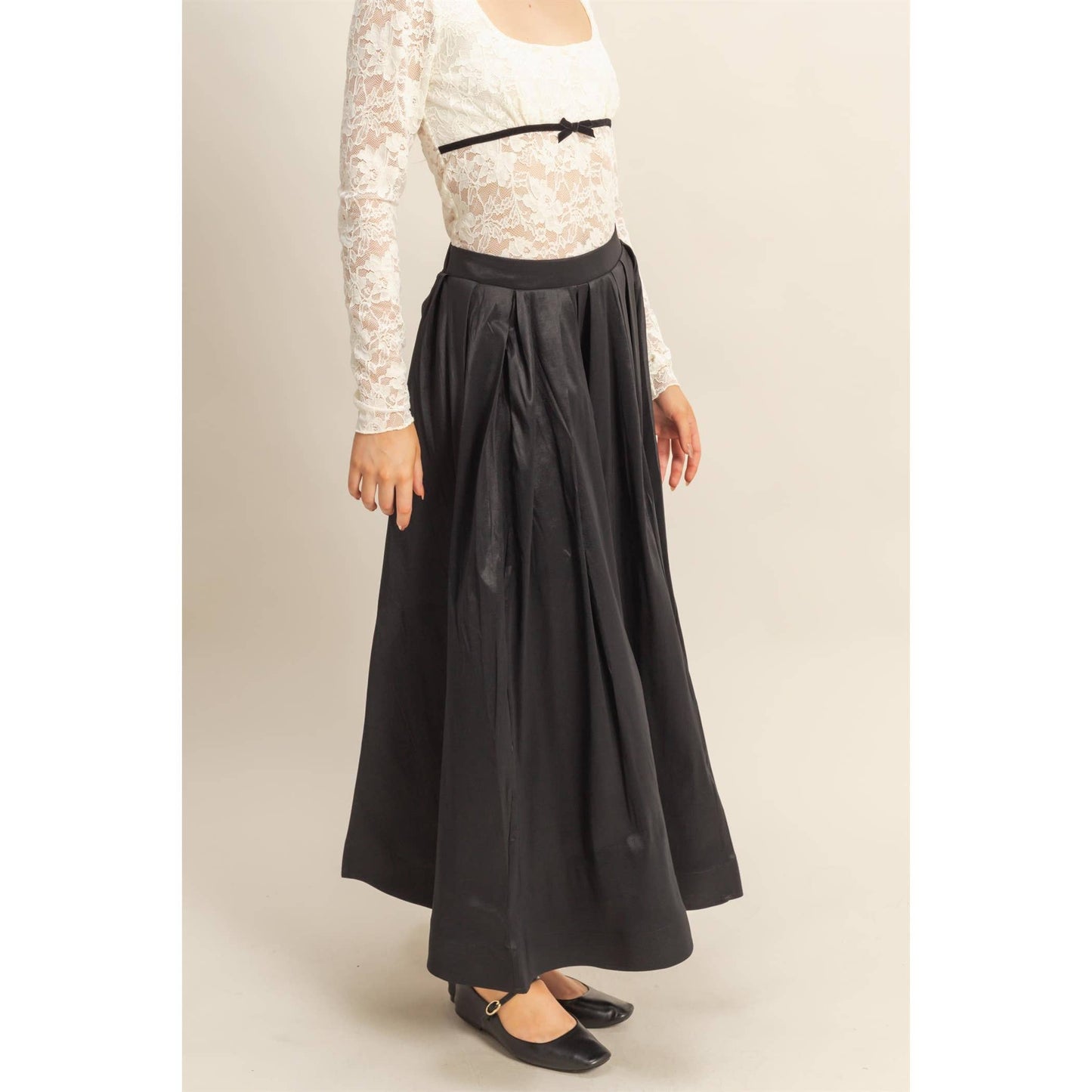 Classic Pleated A-Line Midi Full Skirt - The Ruffled Bull Boutique