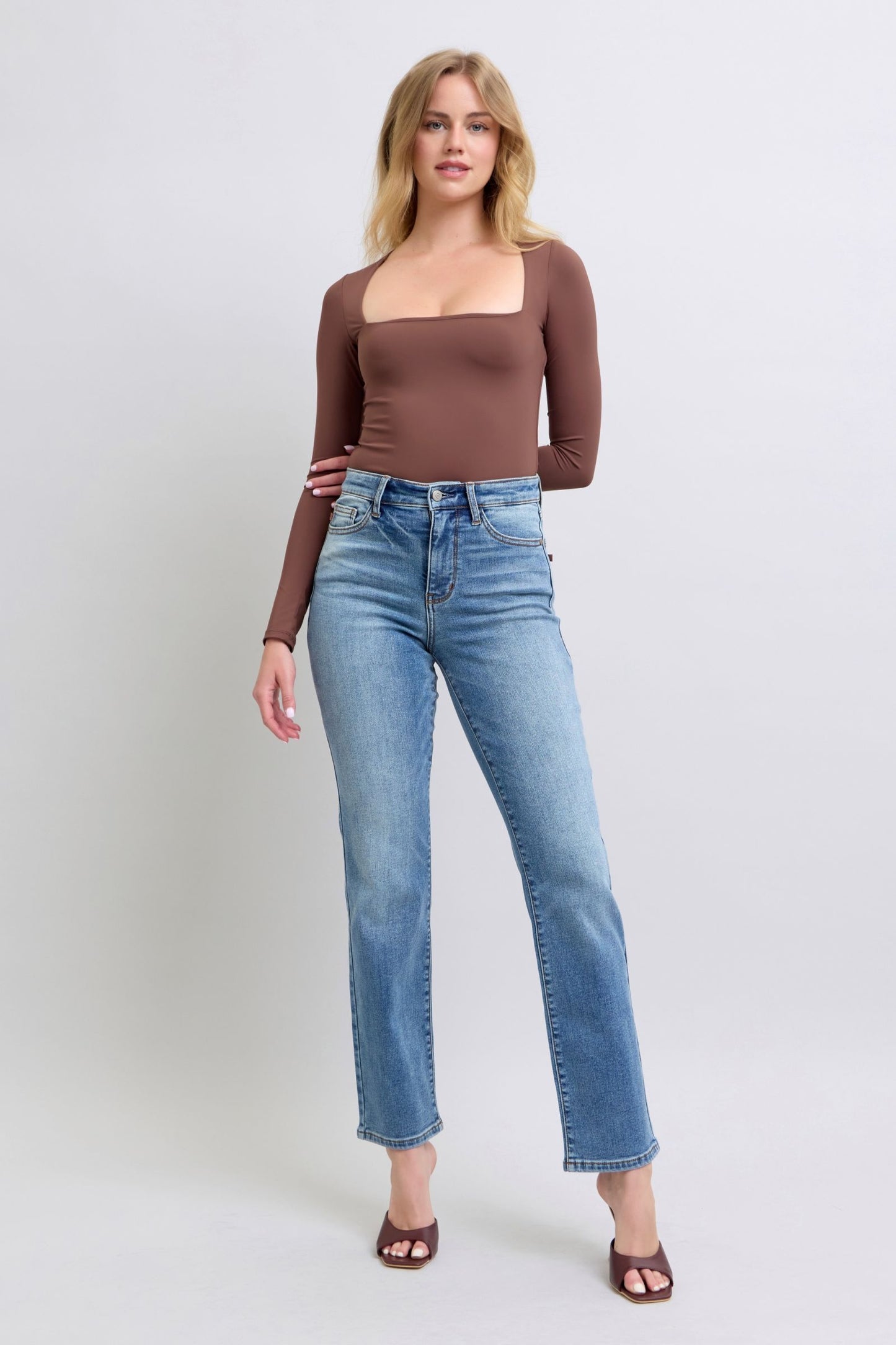 Judy Blue Full Size Run Vintage Wash Thermal Straight Jeans - The Ruffled Bull Boutique