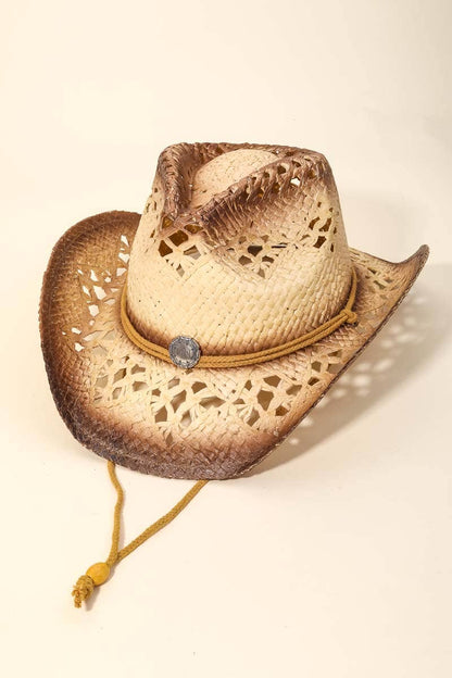 Rope Strap Straw Braided Cowboy Hat - The Ruffled Bull Boutique