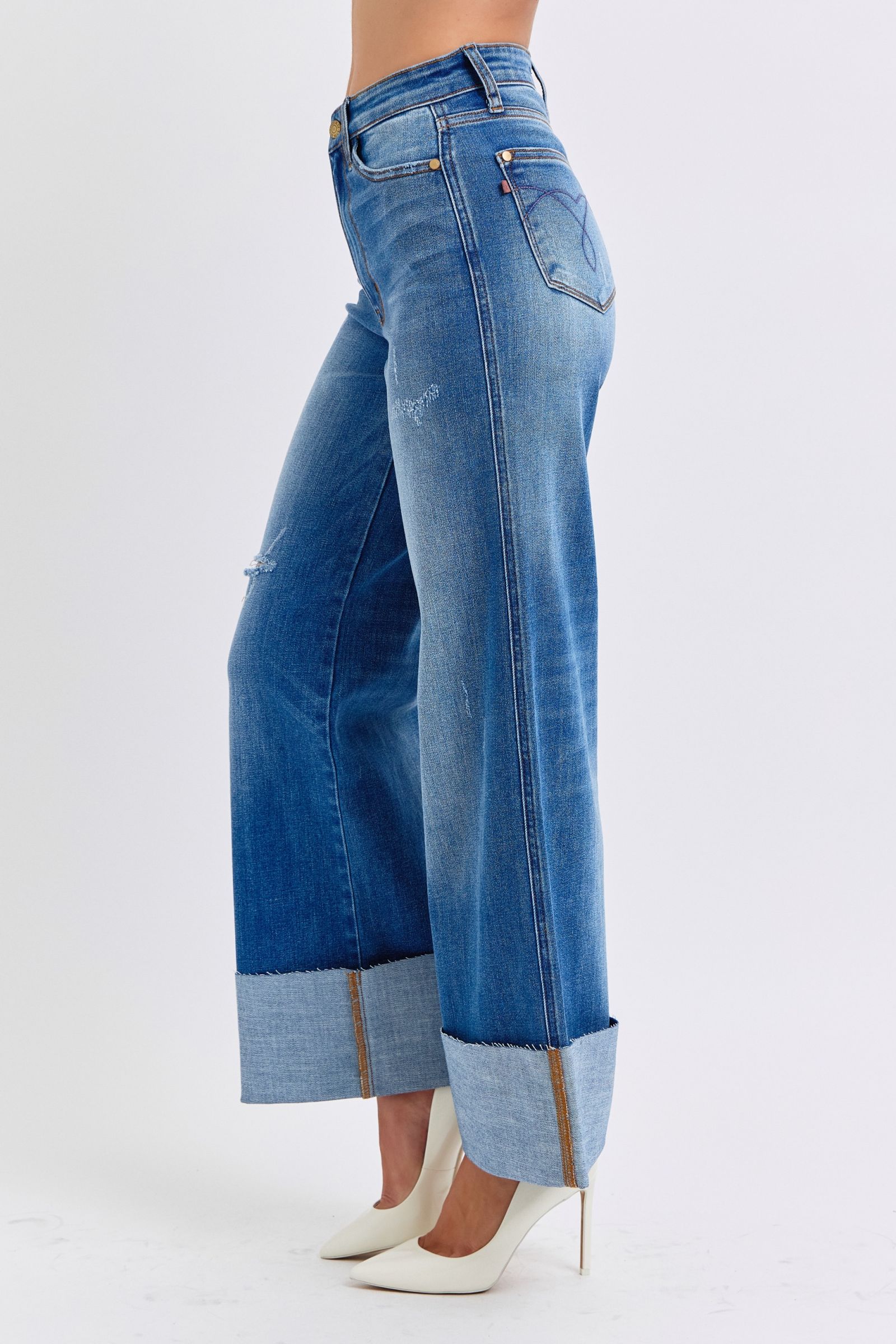 Judy Blue Full Size Distressed High Waist Wide Leg Jeans - The Ruffled Bull Boutique