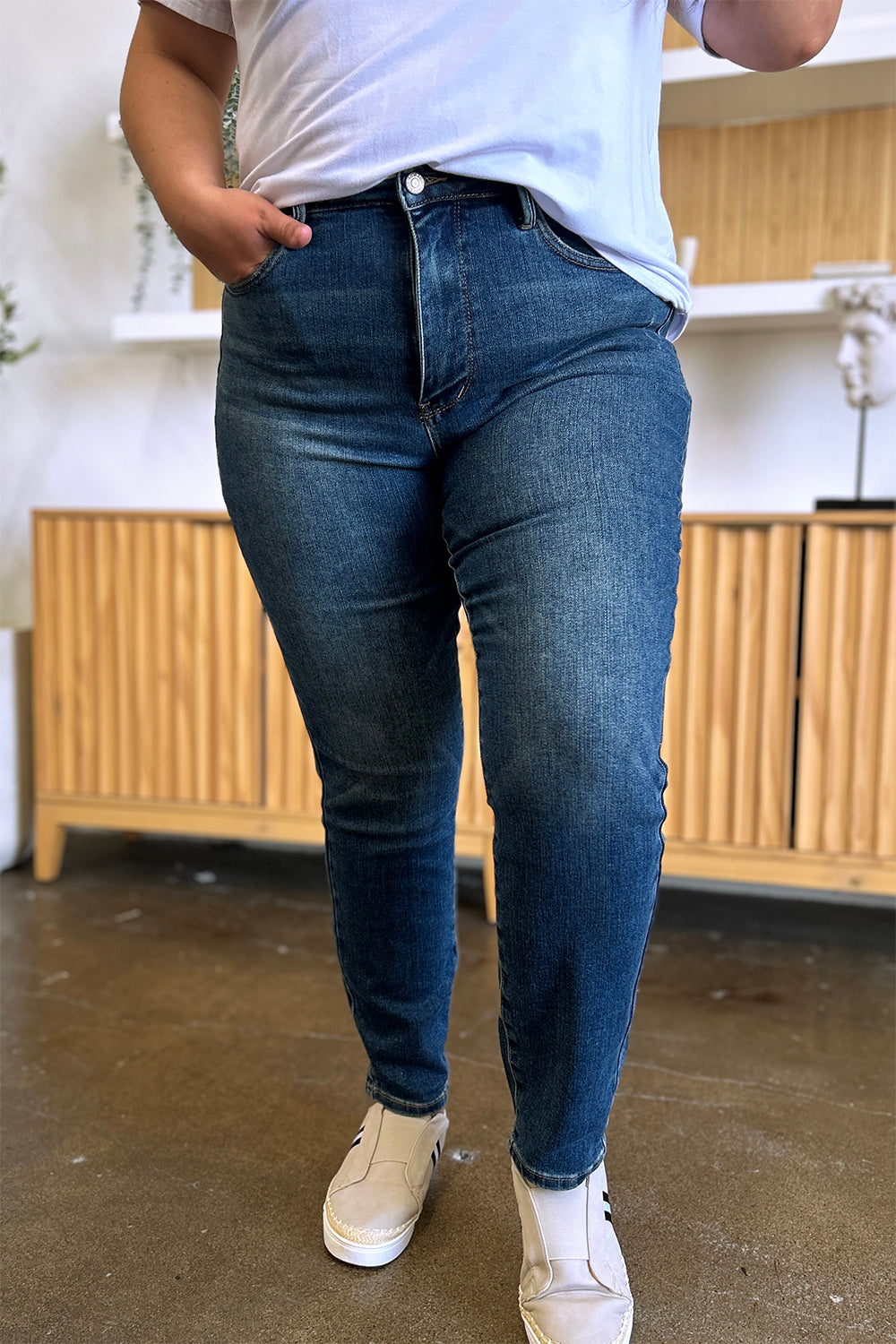 Judy Blue Full Size Tummy Control High Waist Slim Jeans - The Ruffled Bull Boutique