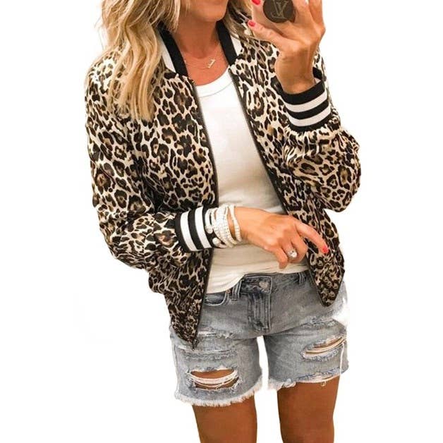 Leopard Printed Zip Up Bomber Jacket - The Ruffled Bull Boutique