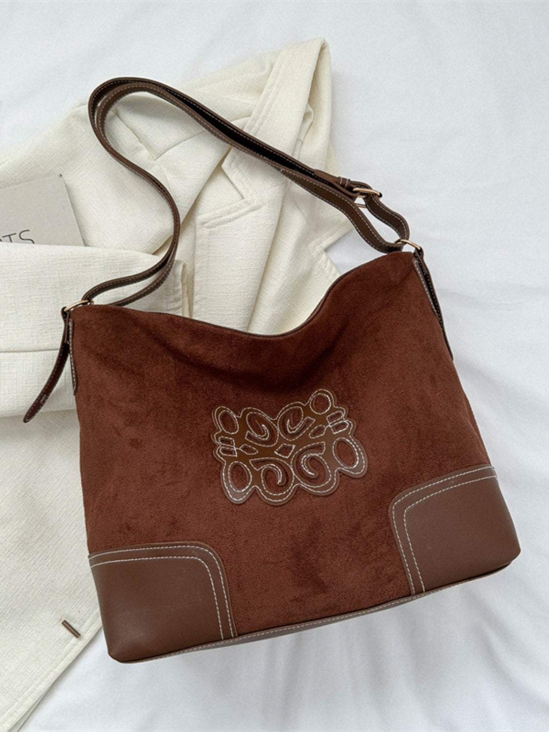 Suede Patch Adjustable Strap Tote Bag - The Ruffled Bull Boutique