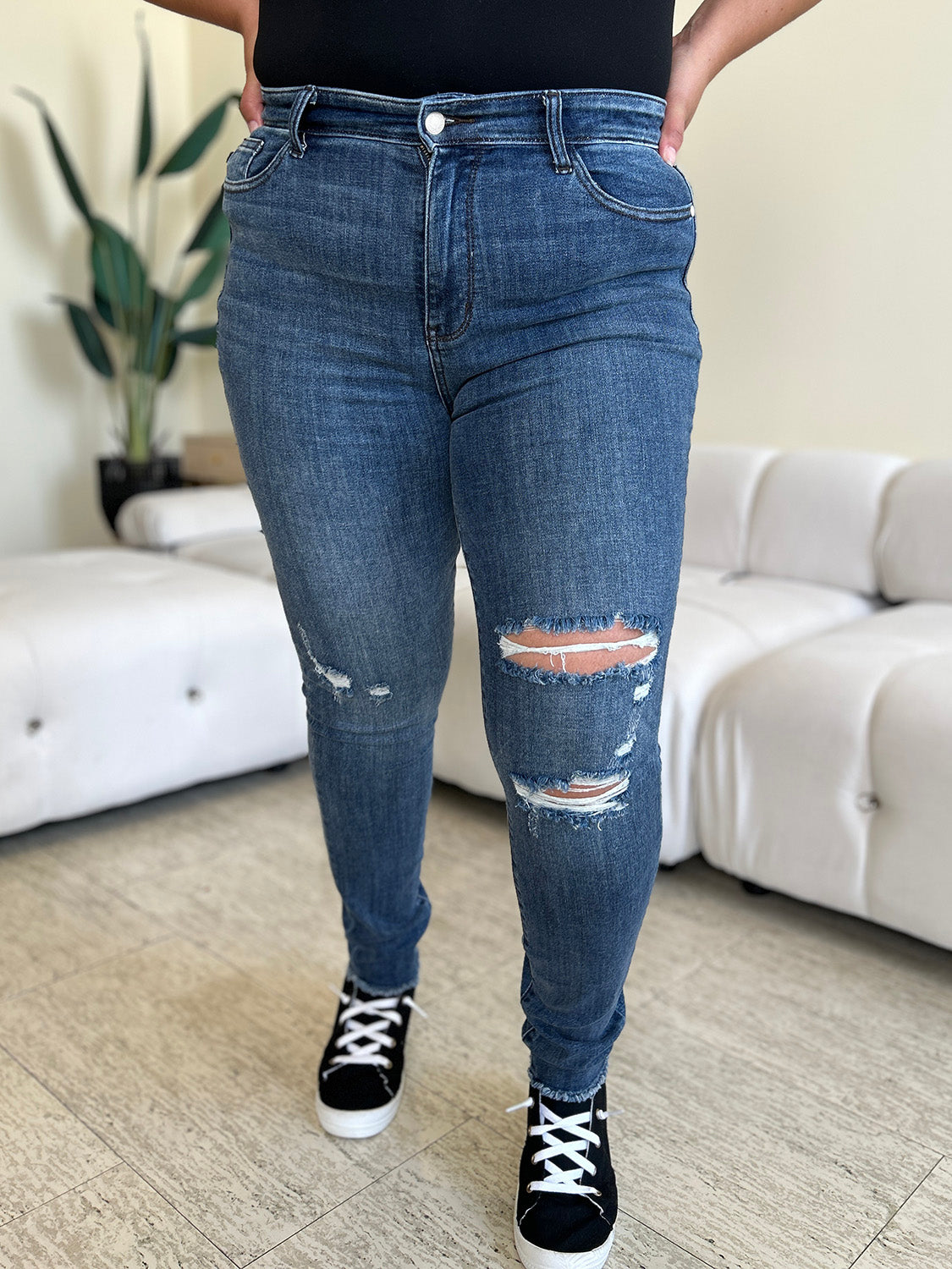 Judy Blue Full Size  High Waist Distressed Skinny Jeans - The Ruffled Bull Boutique