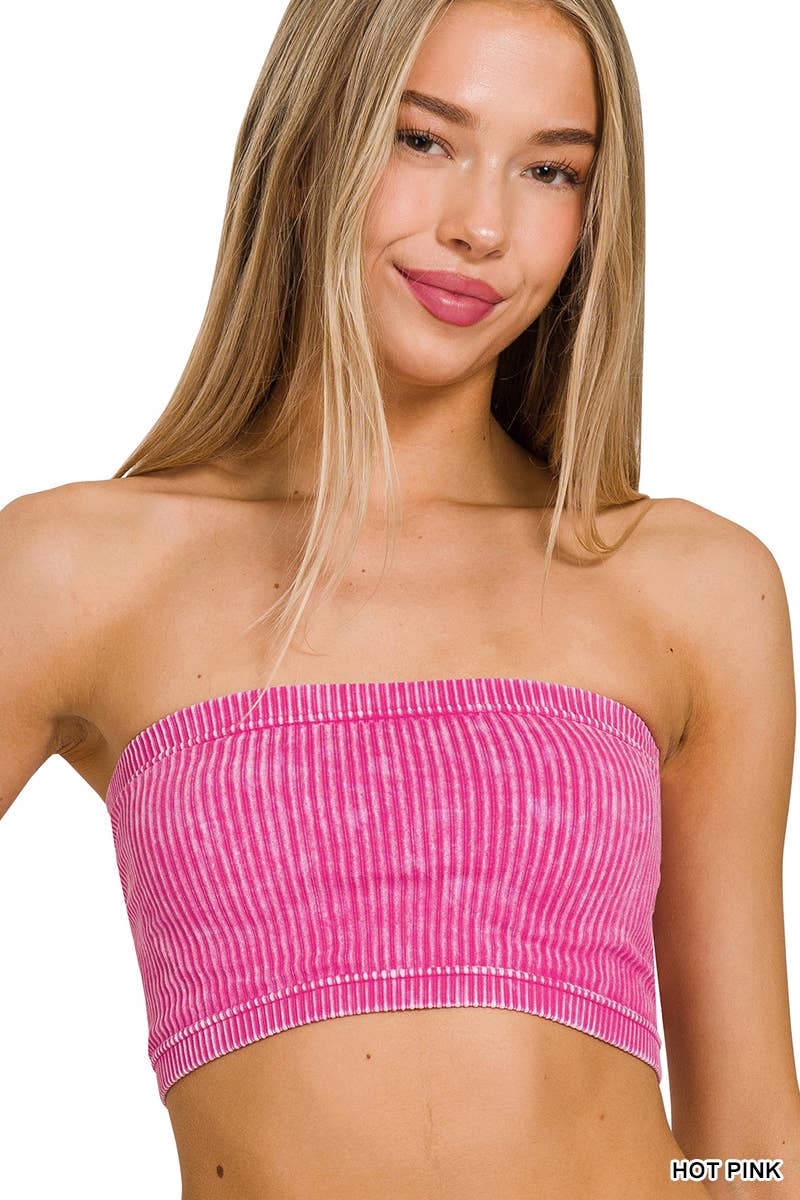 Washed Ribbed Seamless Tube Top - The Ruffled Bull Boutique