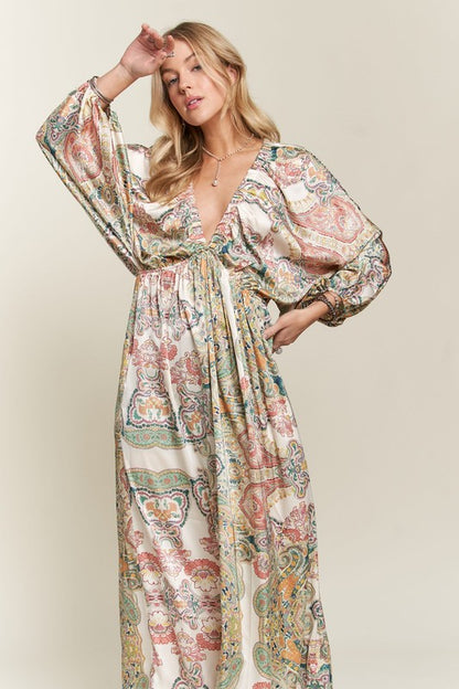 ADORA Printed V-Neck Batwing Sleeve Dress - The Ruffled Bull Boutique