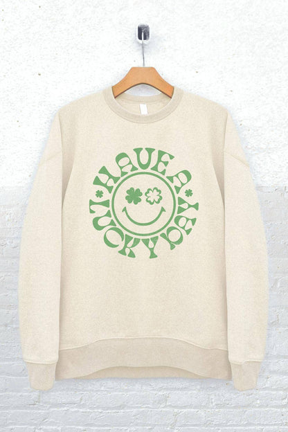 Lucky Happy Face Saint Patricks Day  Graphic Sweatshirts: L / LODEN FROST - The Ruffled Bull Boutique