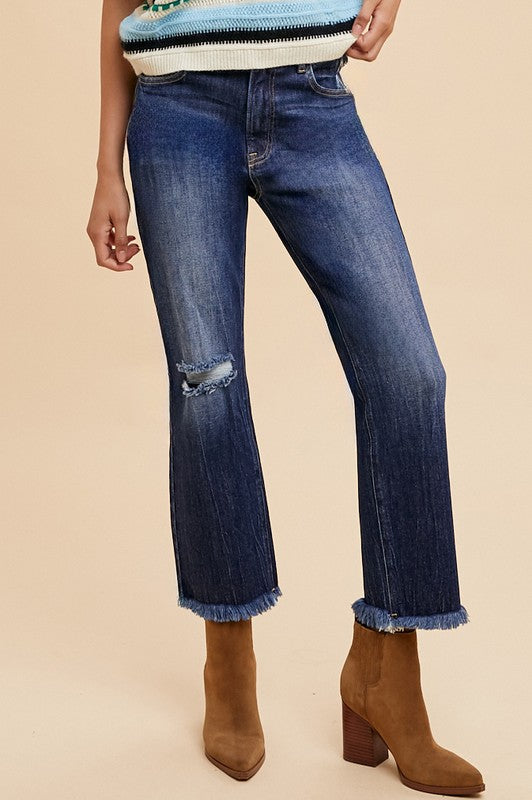 Annie Wear Distressed Raw Hem Straight Leg Cropped Jeans - The Ruffled Bull Boutique