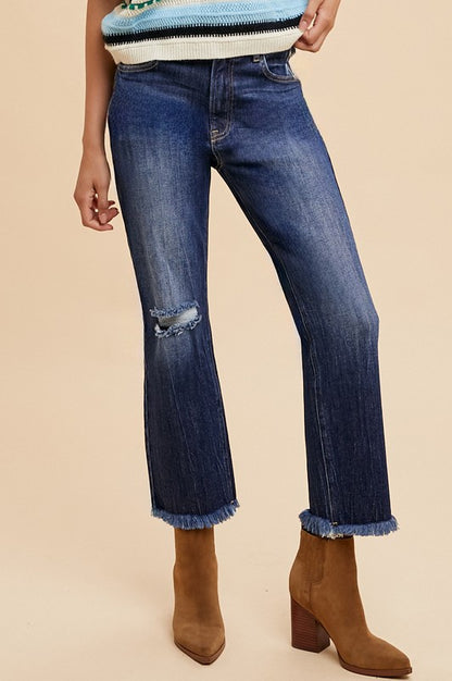 Annie Wear Distressed Raw Hem Straight Leg Cropped Jeans - The Ruffled Bull Boutique