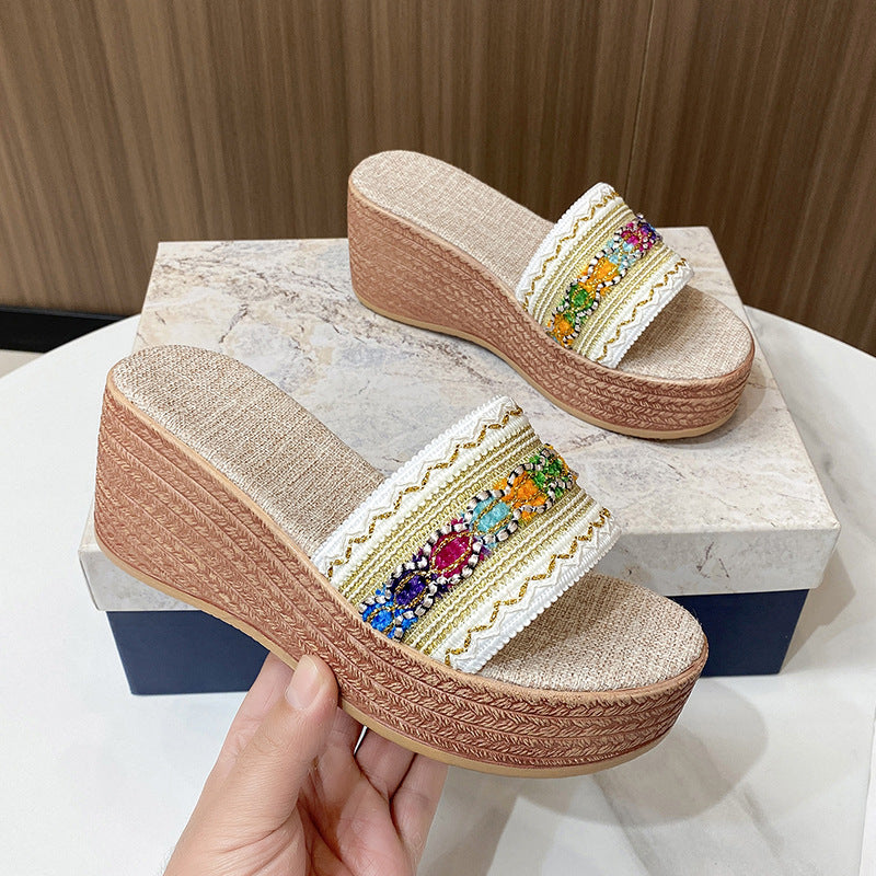 Contrast Cloth Wedge Sandals - The Ruffled Bull Boutique