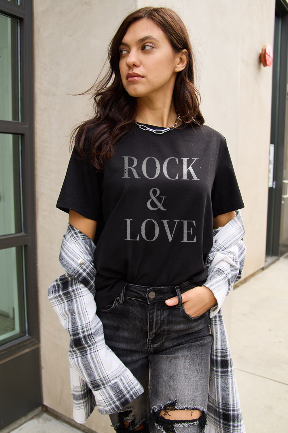 Simply Love Full Size ROCK ＆ LOVE Short Sleeve T-Shirt - The Ruffled Bull Boutique