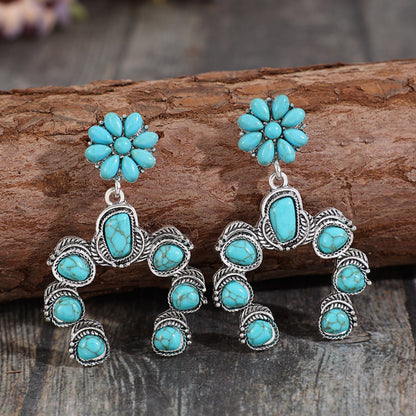 Artificial Turquoise Alloy Dangle Earrings - The Ruffled Bull Boutique