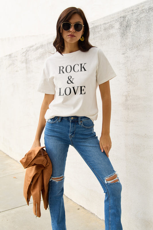 Simply Love Full Size ROCK ＆ LOVE Short Sleeve T-Shirt - The Ruffled Bull Boutique