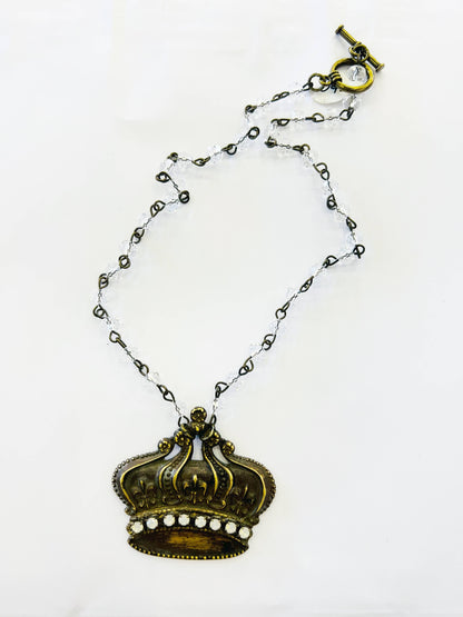 She Wears A Crown Necklace Beaded Chain - The Ruffled Bull Boutique