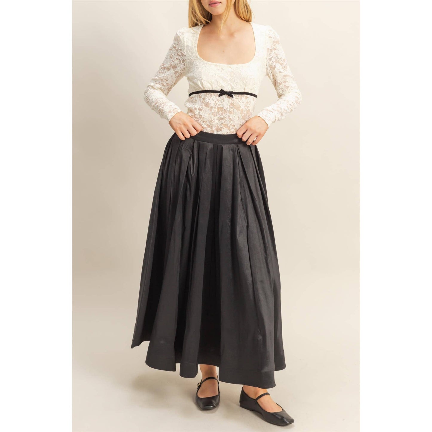 Classic Pleated A-Line Midi Full Skirt - The Ruffled Bull Boutique