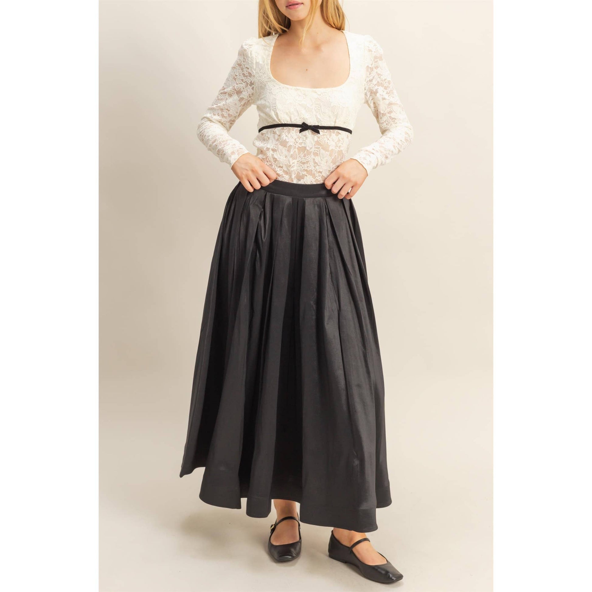 Classic Pleated A-Line Midi Full Skirt - The Ruffled Bull Boutique
