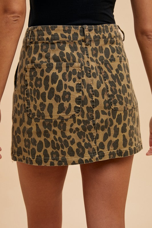 Annie Wear Leopard Denim Mini Skirt - The Ruffled Bull Boutique