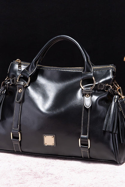 PU Leather Handbag with Tassels - The Ruffled Bull Boutique